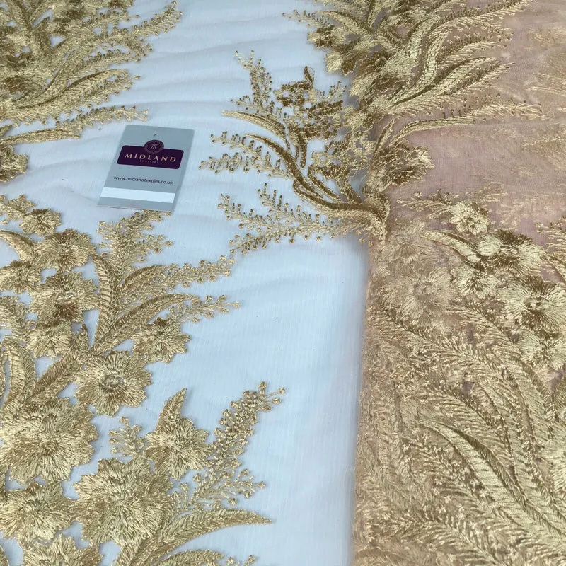 Floral Gold Net Scalloped edge wedding dress Fabric 139 cm M1212 Mtex