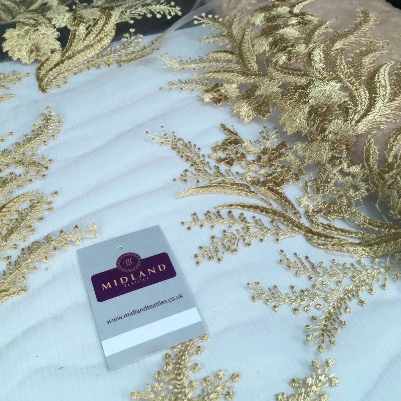 Floral Gold Net Scalloped edge wedding dress Fabric 139 cm M1212 Mtex