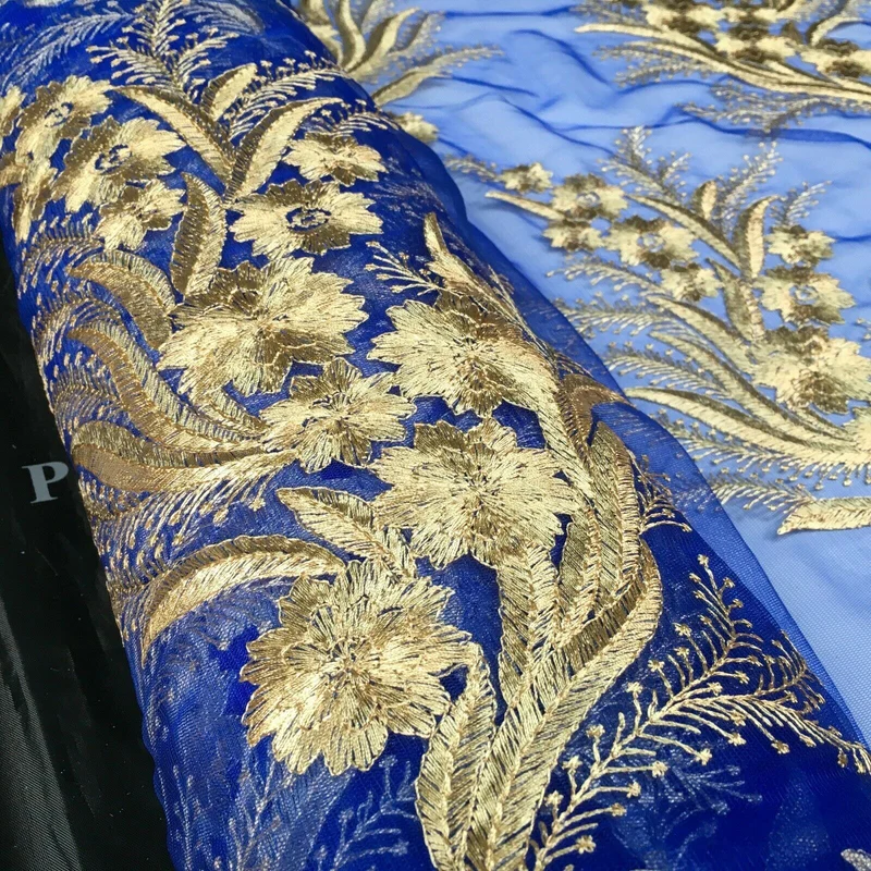 Floral Gold Net Scalloped edge wedding dress Fabric 139 cm M1212 Mtex