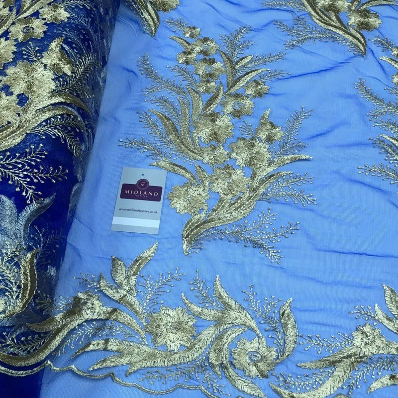 Floral Gold Net Scalloped edge wedding dress Fabric 139 cm M1212 Mtex