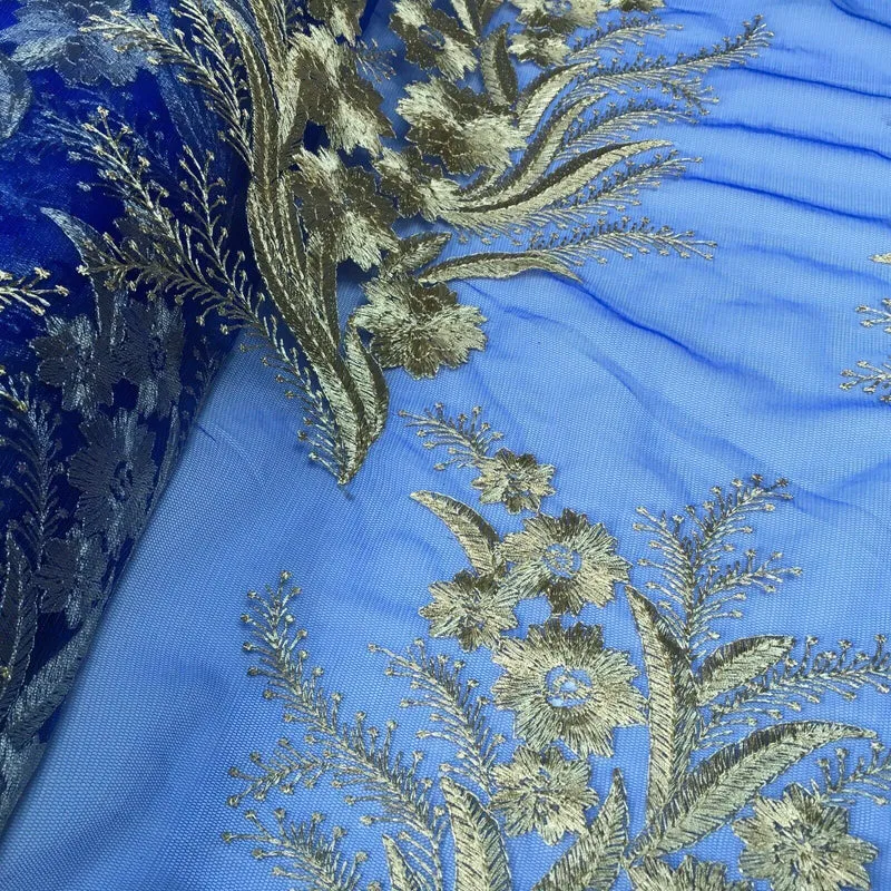 Floral Gold Net Scalloped edge wedding dress Fabric 139 cm M1212 Mtex