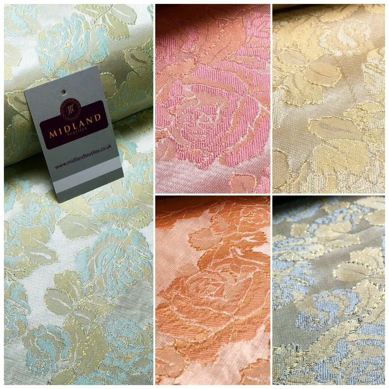Floral Firm Pastel Jacquard Indian Faux Silk Banarsi brocade Fabric 150cm MA1239