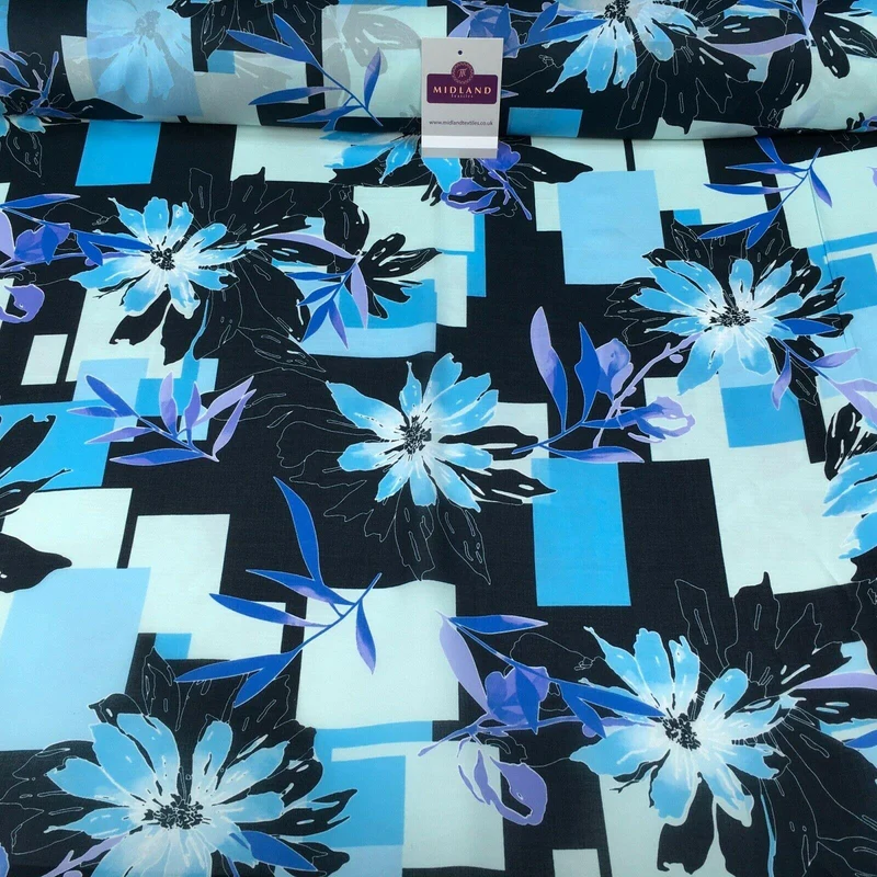 Blue's Floral Matt Satin Chiffon Dress Fabric 150 cm M145-79 Mtex