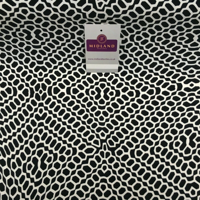 Black geometric Stretch Ity Spandex Dress Fabric 147 cm M1220-6 Mtex