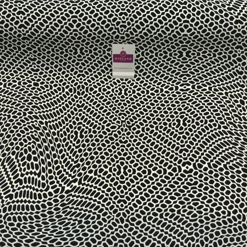 Black geometric Stretch Ity Spandex Dress Fabric 147 cm M1220-6 Mtex
