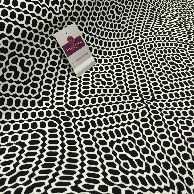 Black geometric Stretch Ity Spandex Dress Fabric 147 cm M1220-6 Mtex