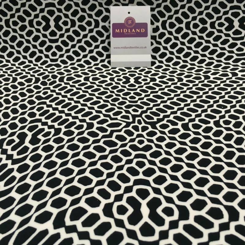 Black geometric Stretch Ity Spandex Dress Fabric 147 cm M1220-6 Mtex