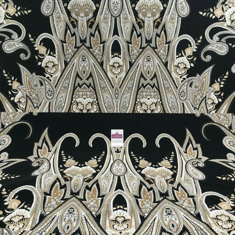 Black beige paisley 80cm panel Stretch Ity Spandex Dress Fabric 147 cm M1220-8