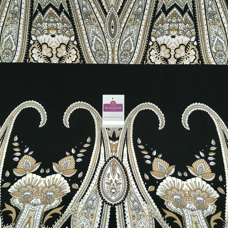 Black beige paisley 80cm panel Stretch Ity Spandex Dress Fabric 147 cm M1220-8