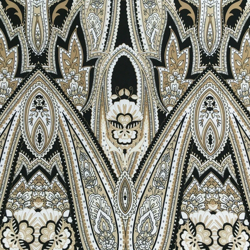 Black beige paisley 80cm panel Stretch Ity Spandex Dress Fabric 147 cm M1220-8