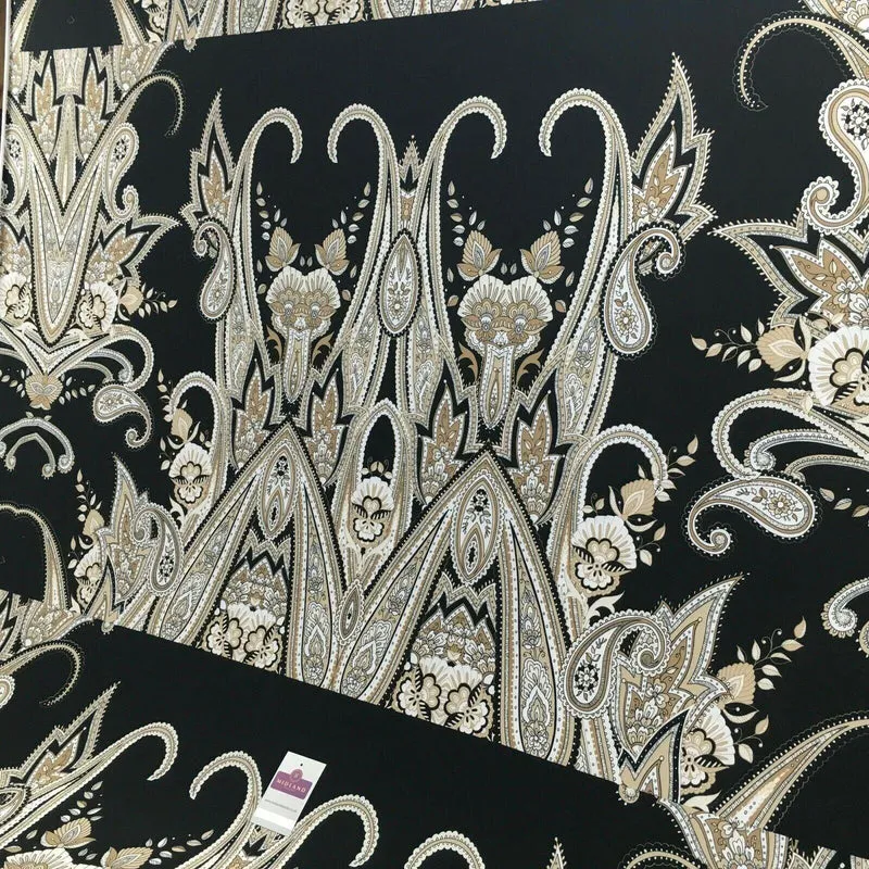 Black beige paisley 80cm panel Stretch Ity Spandex Dress Fabric 147 cm M1220-8