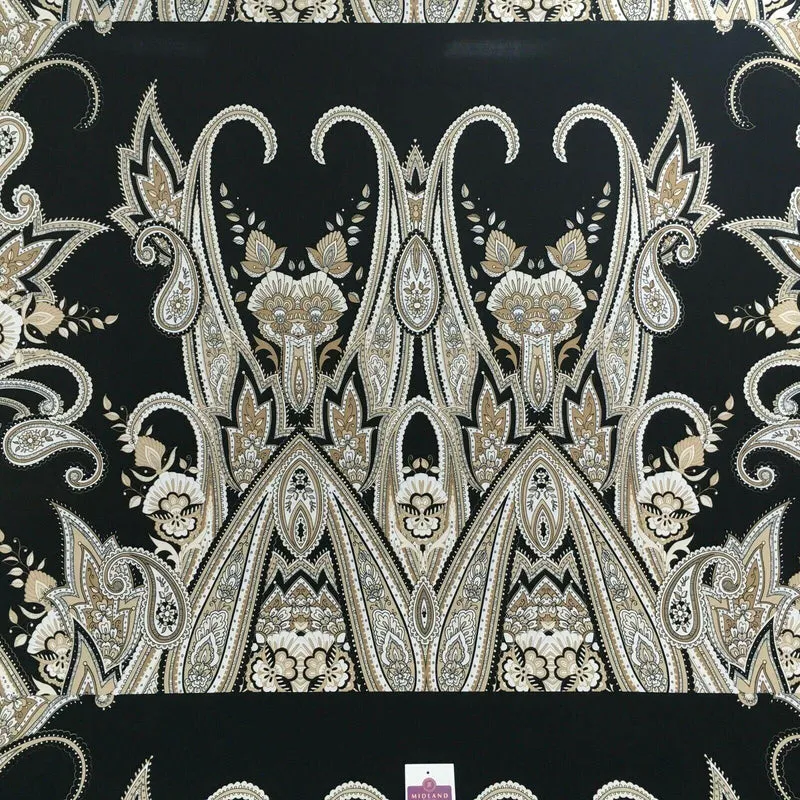 Black beige paisley 80cm panel Stretch Ity Spandex Dress Fabric 147 cm M1220-8