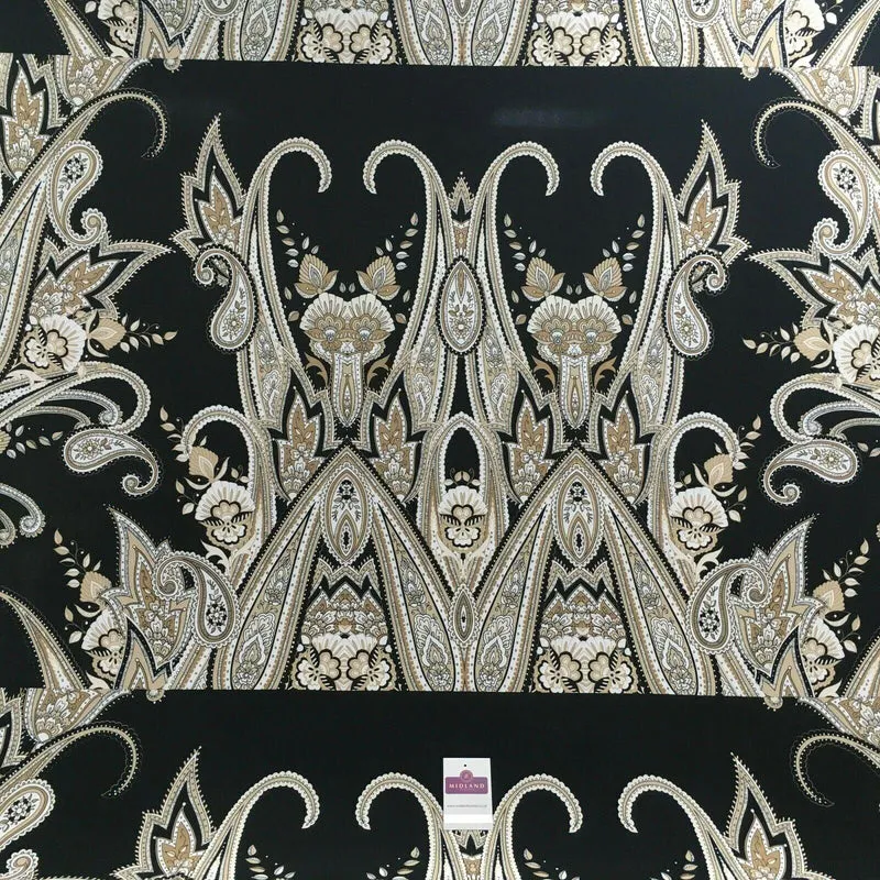 Black beige paisley 80cm panel Stretch Ity Spandex Dress Fabric 147 cm M1220-8