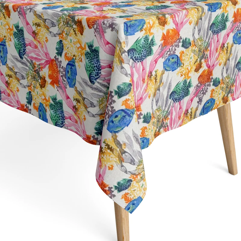 Jacquard Tischdecke beschichtete Baumwolle Fleckenschutz NATADOLE martim Fische Korallen eckig rund oval