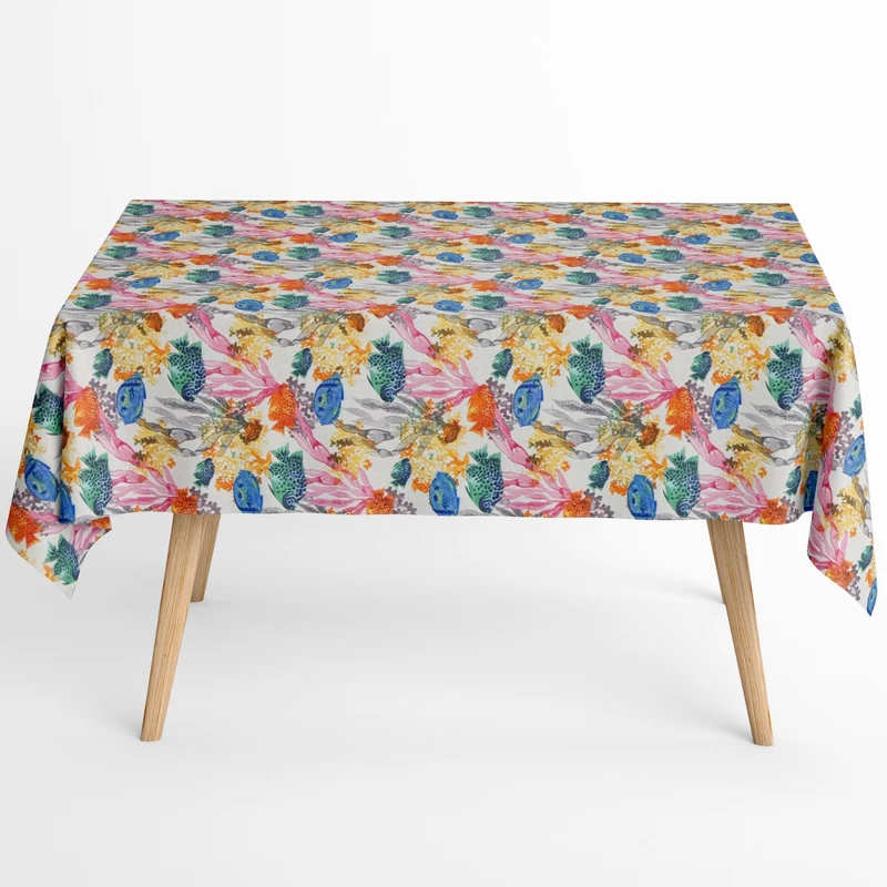 Jacquard Tischdecke beschichtete Baumwolle Fleckenschutz NATADOLE martim Fische Korallen eckig rund oval