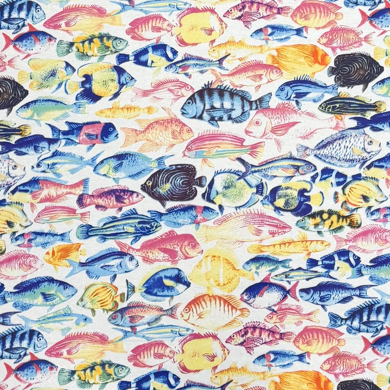 Jacquard Tischdecke beschichtete Baumwolle Fleckenschutz KAREKARE maritim bunte Fische eckig rund oval