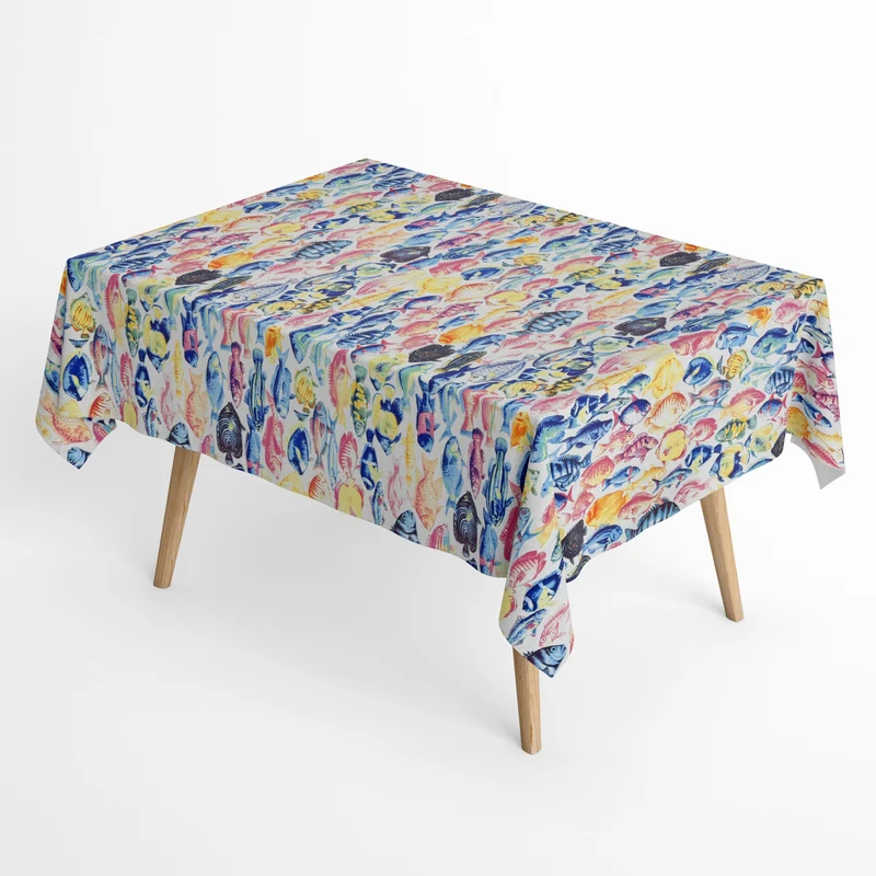 Jacquard Tischdecke beschichtete Baumwolle Fleckenschutz KAREKARE maritim bunte Fische eckig rund oval