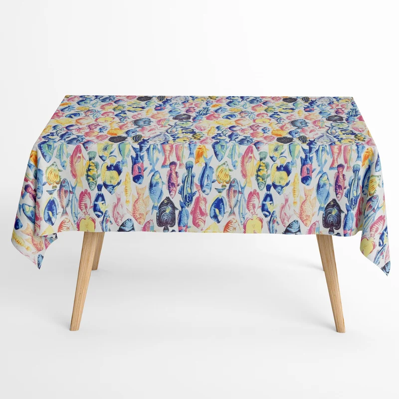 Jacquard Tischdecke beschichtete Baumwolle Fleckenschutz KAREKARE maritim bunte Fische eckig rund oval