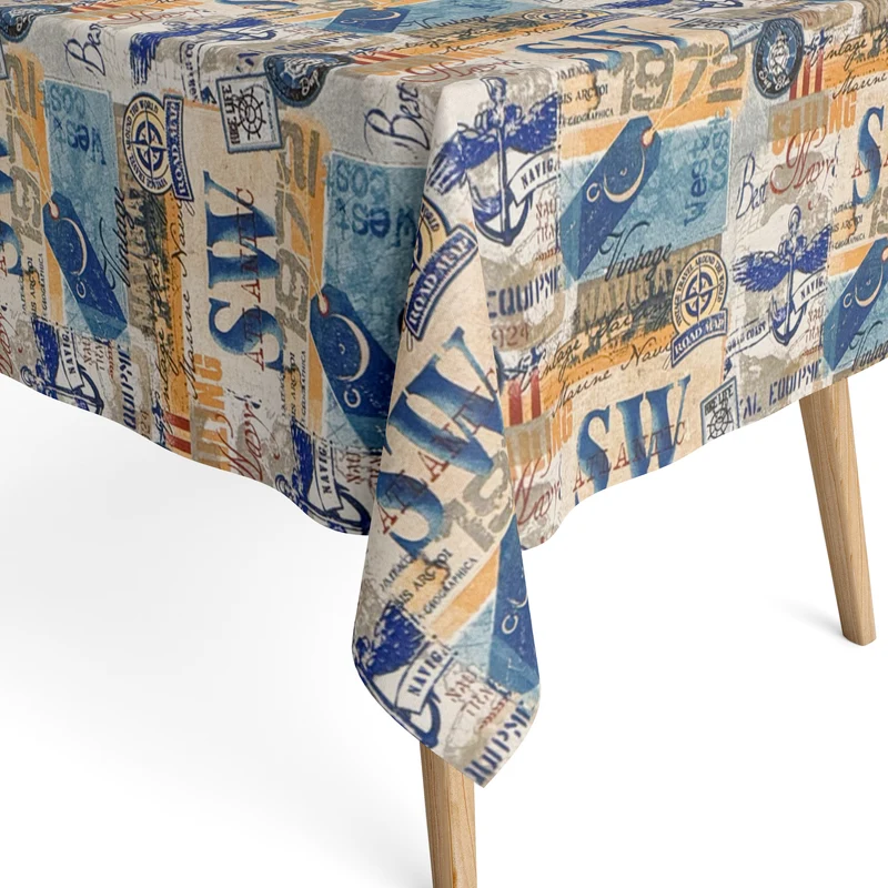 Jacquard Tischdecke beschichtete Baumwolle Fleckenschutz BELLE MARE martim Marine eckig rund oval