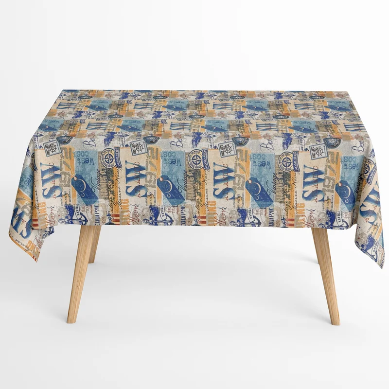 Jacquard Tischdecke beschichtete Baumwolle Fleckenschutz BELLE MARE martim Marine eckig rund oval