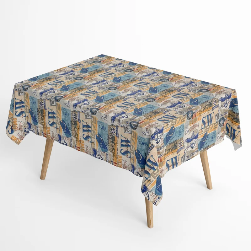 Jacquard Tischdecke beschichtete Baumwolle Fleckenschutz BELLE MARE martim Marine eckig rund oval