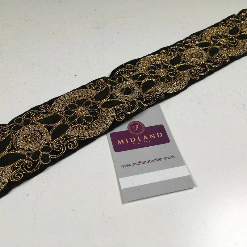 60mm Black embroidered Velvet border edging bridal saree M1341
