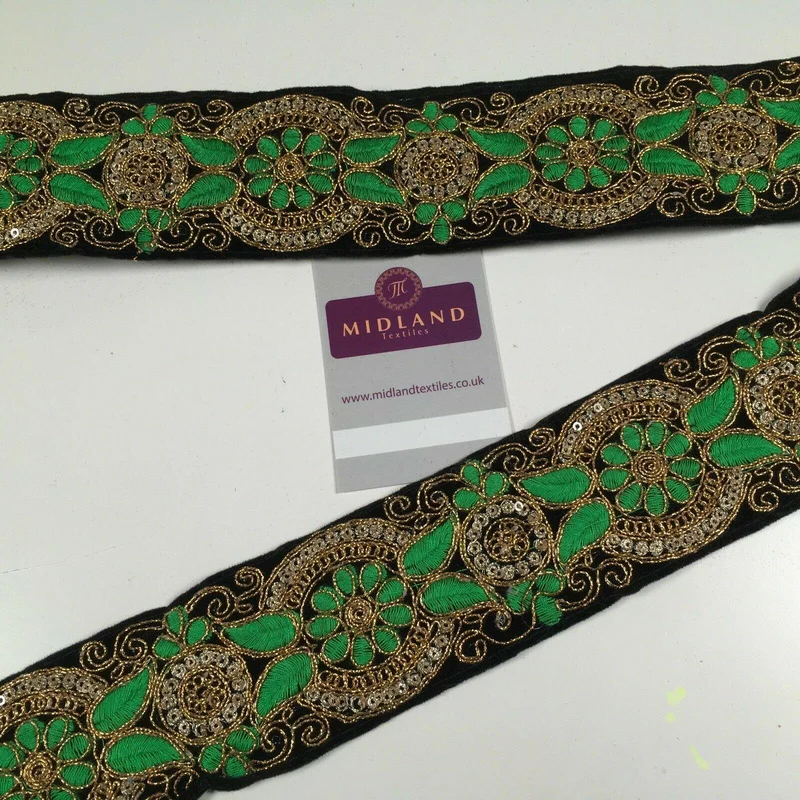 60mm Black embroidered Velvet border edging bridal saree M1341