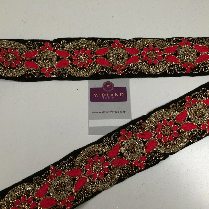 60mm Black embroidered Velvet border edging bridal saree M1341