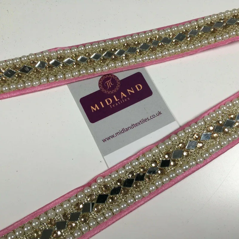 25 mm Cut out Diamond shape mirror pearl border edging sari bridal M1342