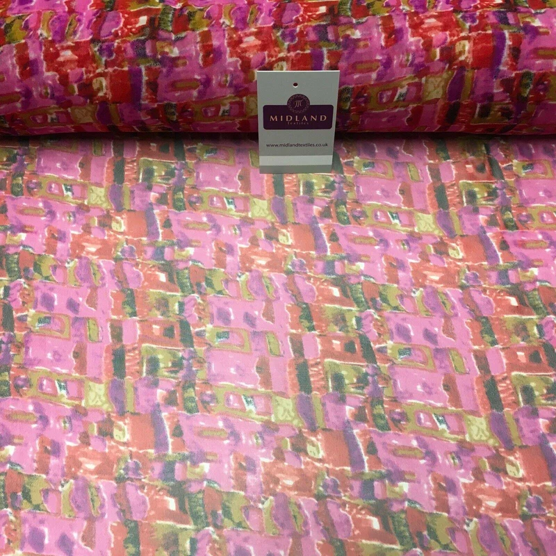 Cerise Printed Mosaic Crepe chiffon Dress Fabric 150 cm Wide MK1190-14 Mtex