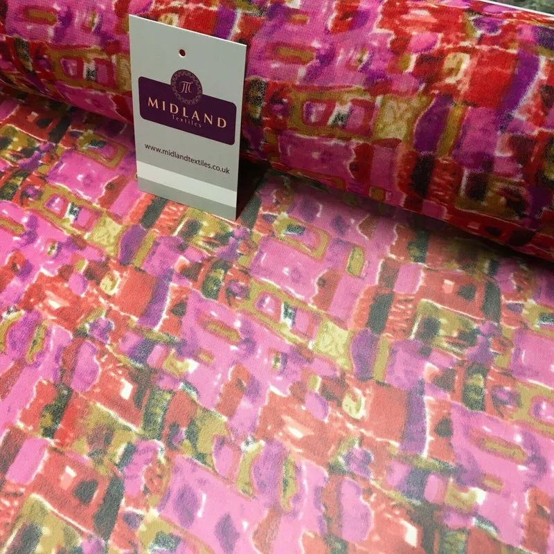 Cerise Printed Mosaic Crepe chiffon Dress Fabric 150 cm Wide MK1190-14 Mtex