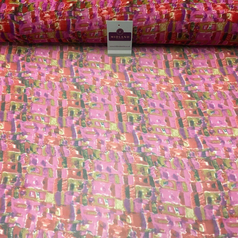 Cerise Printed Mosaic Crepe chiffon Dress Fabric 150 cm Wide MK1190-14 Mtex