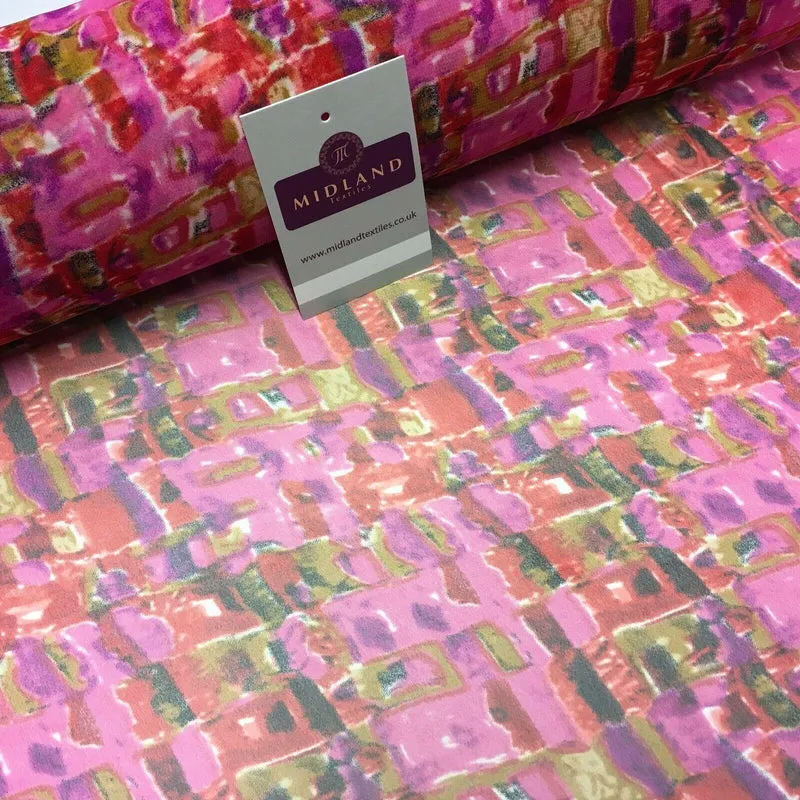 Cerise Printed Mosaic Crepe chiffon Dress Fabric 150 cm Wide MK1190-14 Mtex