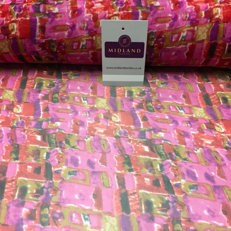 Cerise Printed Mosaic Crepe chiffon Dress Fabric 150 cm Wide MK1190-14 Mtex