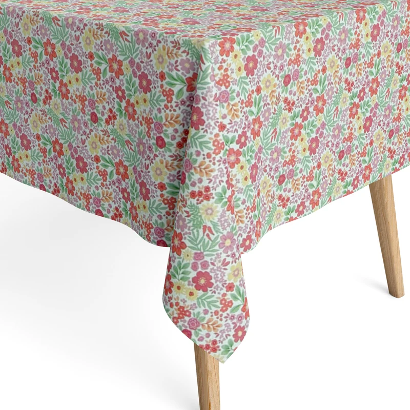 Jacquard Tischdecke aus beschichteter Baumwolle mit Fleckenschutz DG156 bunte Blüten retro eckig rund oval