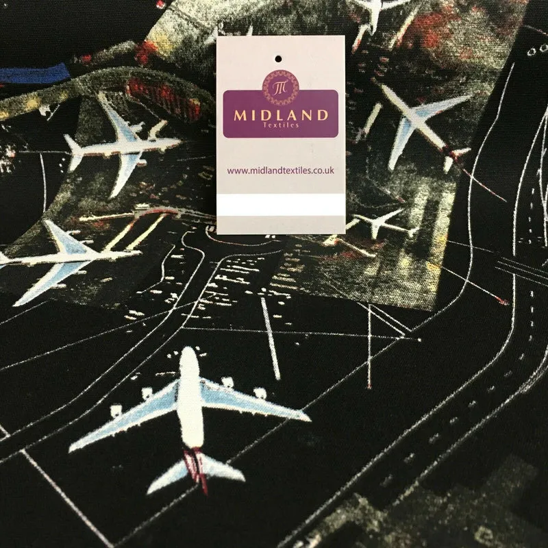 Black Airport Landing Aeroplanes 100% Cotton Canvas Fabric 150 cm Wide MK856-17
