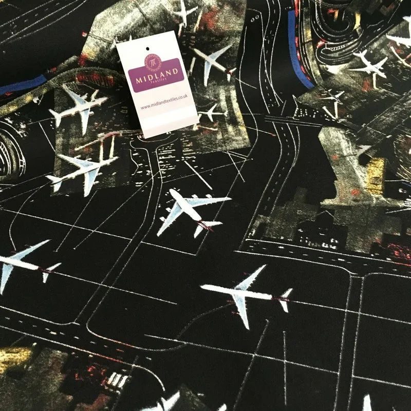 Black Airport Landing Aeroplanes 100% Cotton Canvas Fabric 150 cm Wide MK856-17