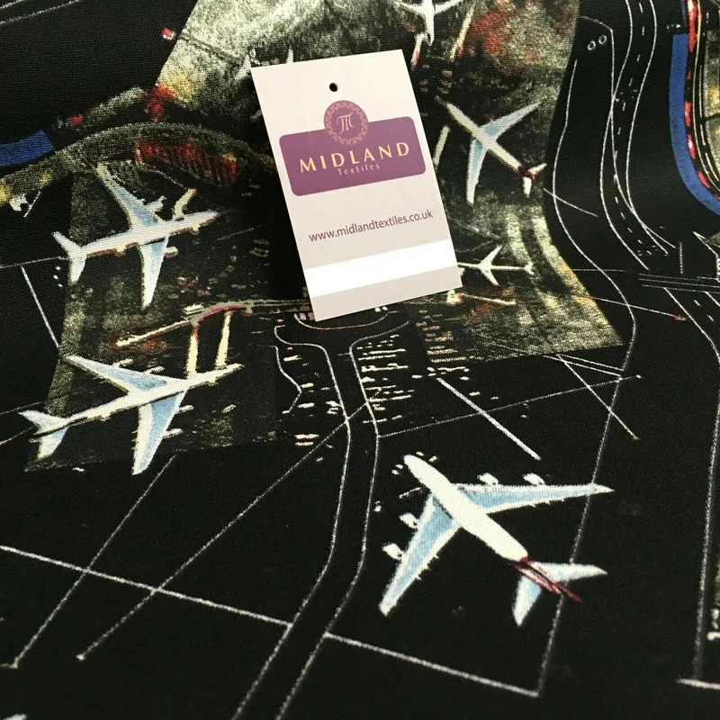 Black Airport Landing Aeroplanes 100% Cotton Canvas Fabric 150 cm Wide MK856-17