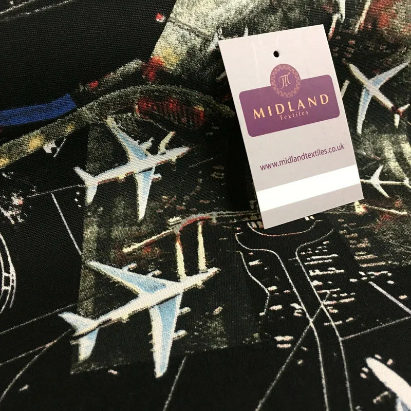 Black Airport Landing Aeroplanes 100% Cotton Canvas Fabric 150 cm Wide MK856-17