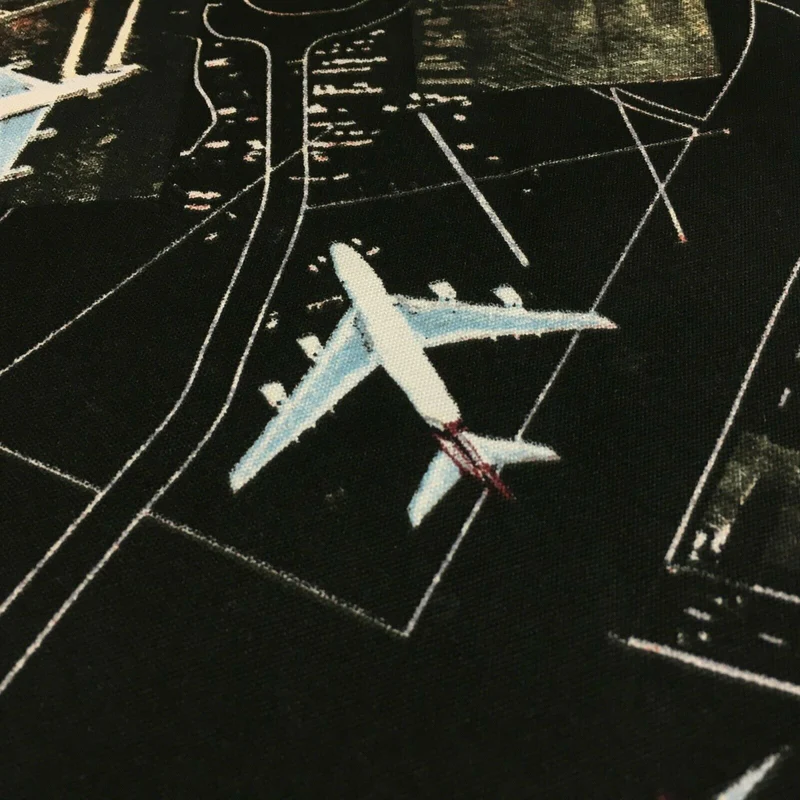 Black Airport Landing Aeroplanes 100% Cotton Canvas Fabric 150 cm Wide MK856-17