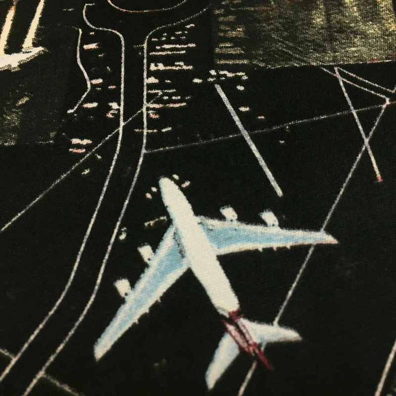 Black Airport Landing Aeroplanes 100% Cotton Canvas Fabric 150 cm Wide MK856-17