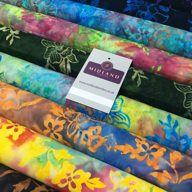 Floral Bali Batik Stamp Dyed Craft Cotton Fabric 110 cm MK1277 Mtex