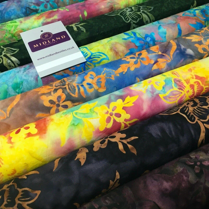 Floral Bali Batik Stamp Dyed Craft Cotton Fabric 110 cm MK1277 Mtex