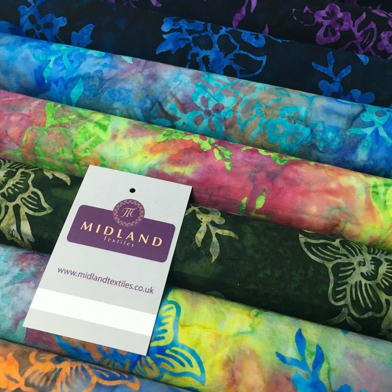 Floral Bali Batik Stamp Dyed Craft Cotton Fabric 110 cm MK1277 Mtex