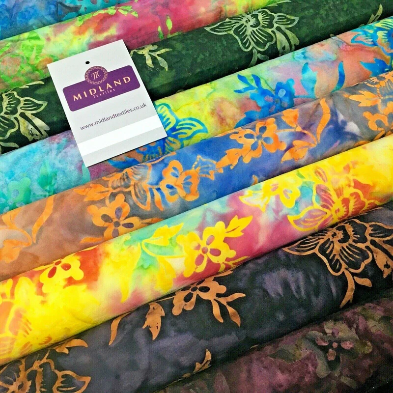Floral Bali Batik Stamp Dyed Craft Cotton Fabric 110 cm MK1277 Mtex