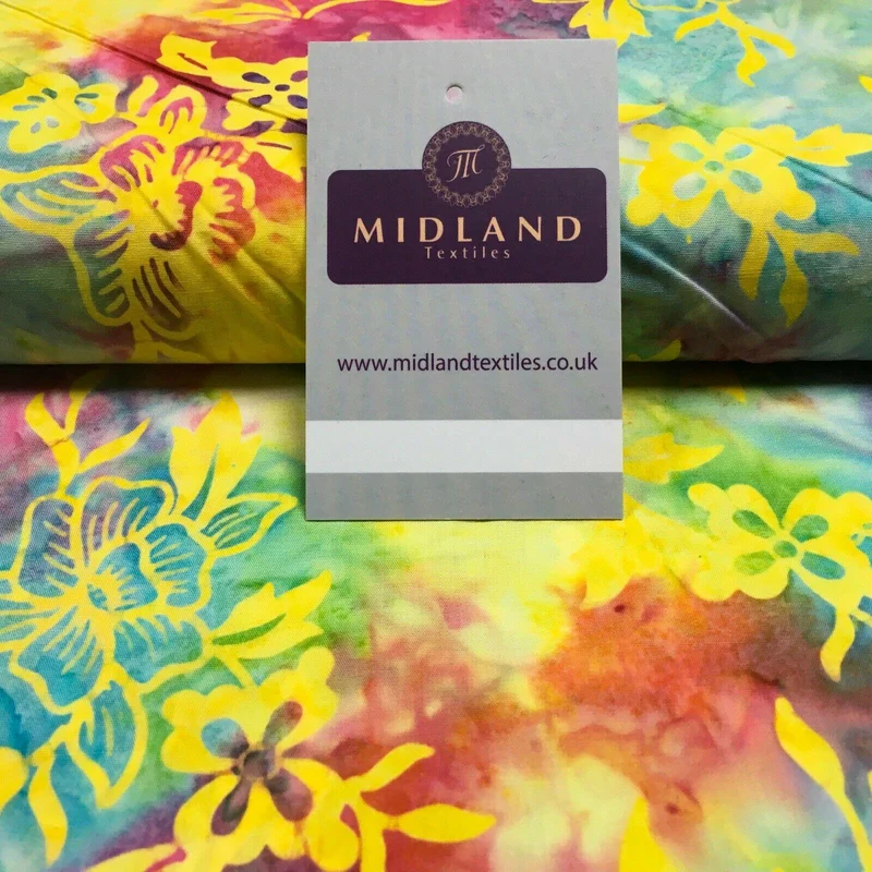 Floral Bali Batik Stamp Dyed Craft Cotton Fabric 110 cm MK1277 Mtex