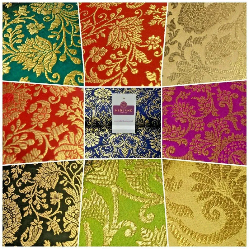 Gold Ornamental floral banarsi Brocade Waistcoat Fabric 110 cm MP1250 Mtex