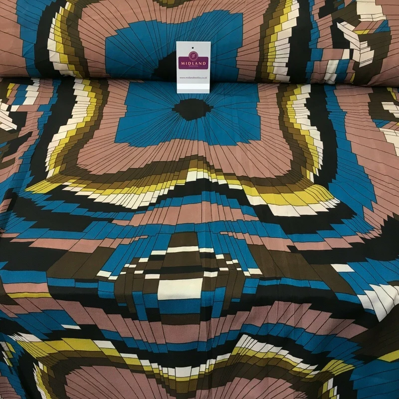 Teal & Taupe Geometric soft Georgette twist voile Dress Fabric 147 Cm MK1185-12