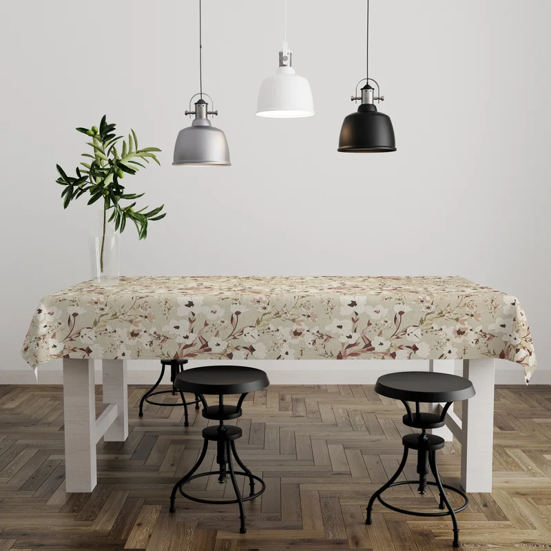 Jacquard Tischdecke beschichtete Baumwolle DP540 rosa Blüten eckig rund oval