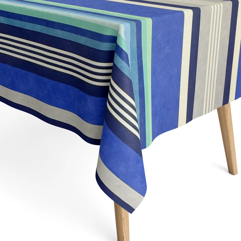 Jacquard Tischdecke beschichtete Baumwolle DP RAYA4 Azurblau Streifen eckig rund oval